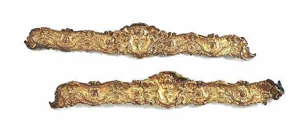 Appraisal: Pair of Victorian embossed brass valances l