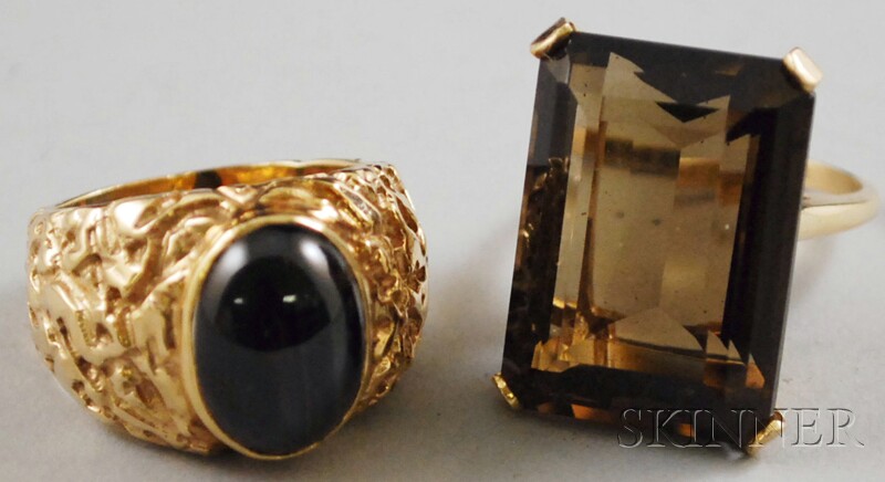 Appraisal: Two kt Gold and Gemstone Cocktail Rings one smoky quartz