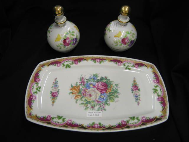 Appraisal: Limoges Porcelain Dresser Tray together with pair of cologne bottles