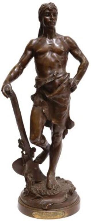 Appraisal: Patinated bronze sculpture Laborer with Walking Plow signed in cast