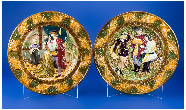 Appraisal: Pair of Beswick 'Shakespeare' Plaques Polychrome Scenes in Relief from