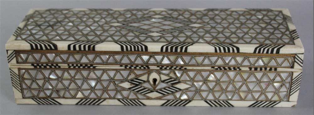 Appraisal: LEVANTINE MOTHER-OF-PEARL AND BONE INLAID GLOVE BOX the narrow rectangular