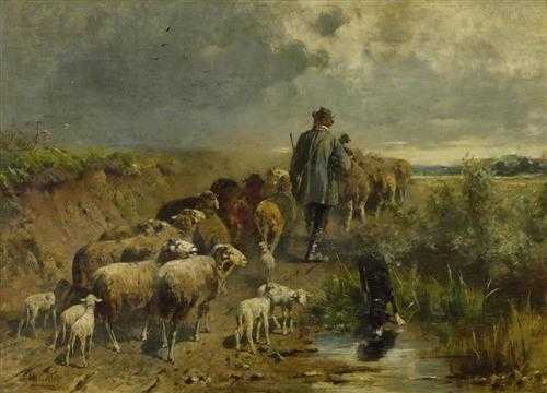 Appraisal: GEBLER OTTO FRIEDRICH Dresden - Munich Shepherd with herd Oil