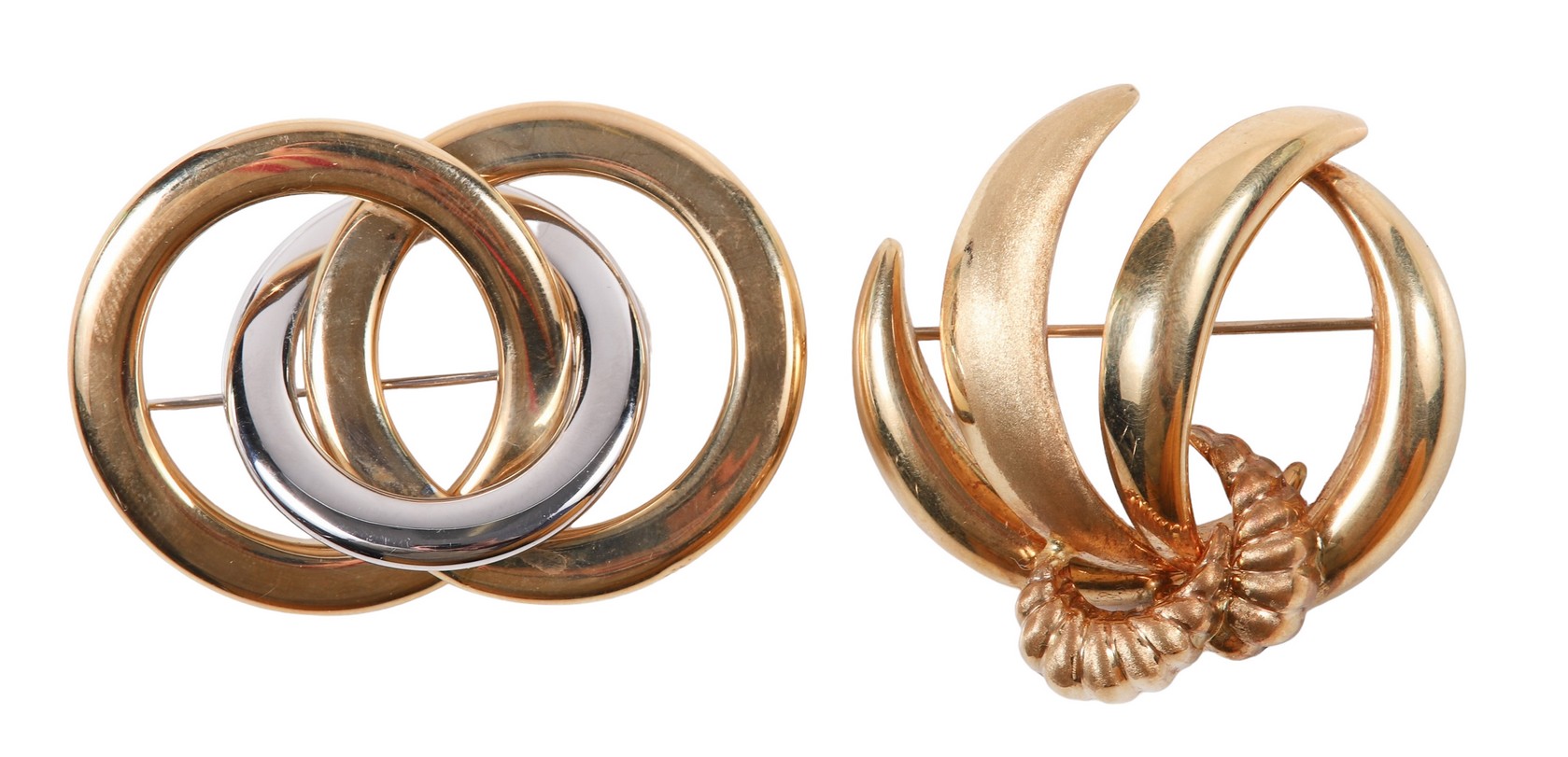 Appraisal: K gold brooches Italian two-tone interlocking hoops L - W