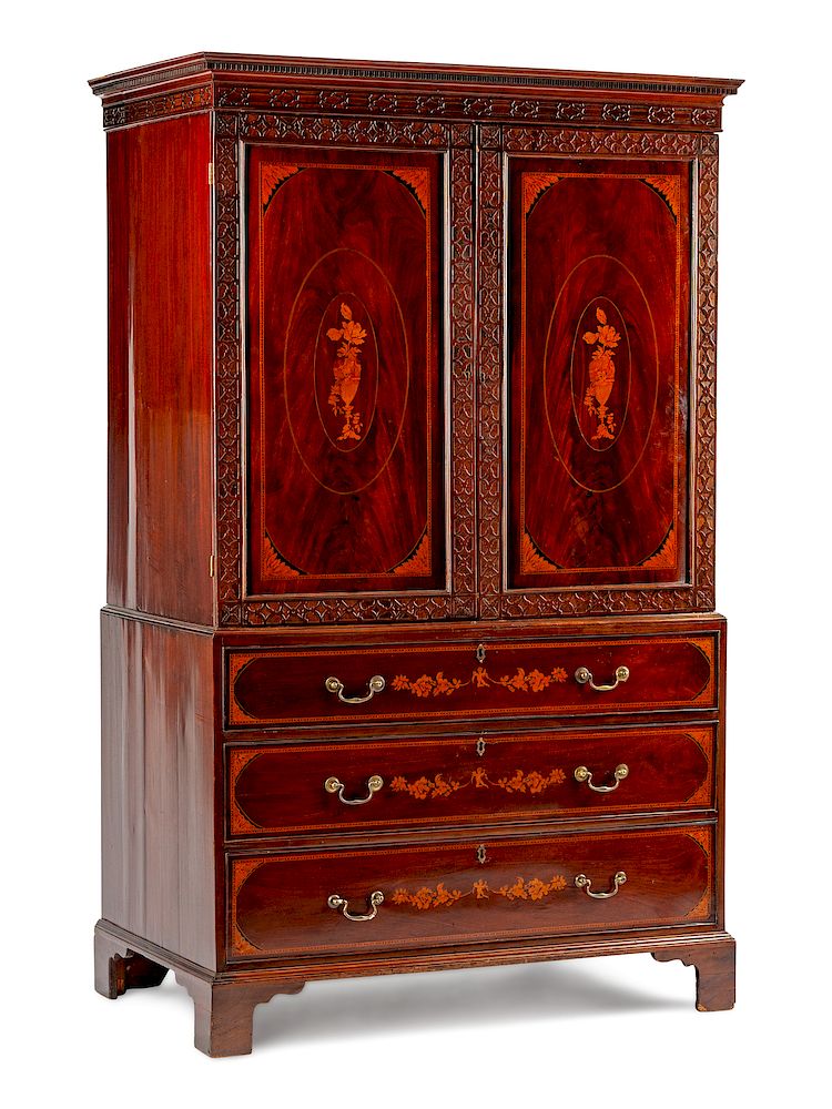 Appraisal: A George III Inlaid Mahogany Linen Press A George III