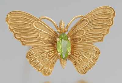 Appraisal: A Ladies' Gold and Peridot Butterfly Brooch k yellow gold