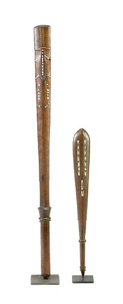 Appraisal: Two Solomon Islands wood and shell-inlay clubs lengths and ins