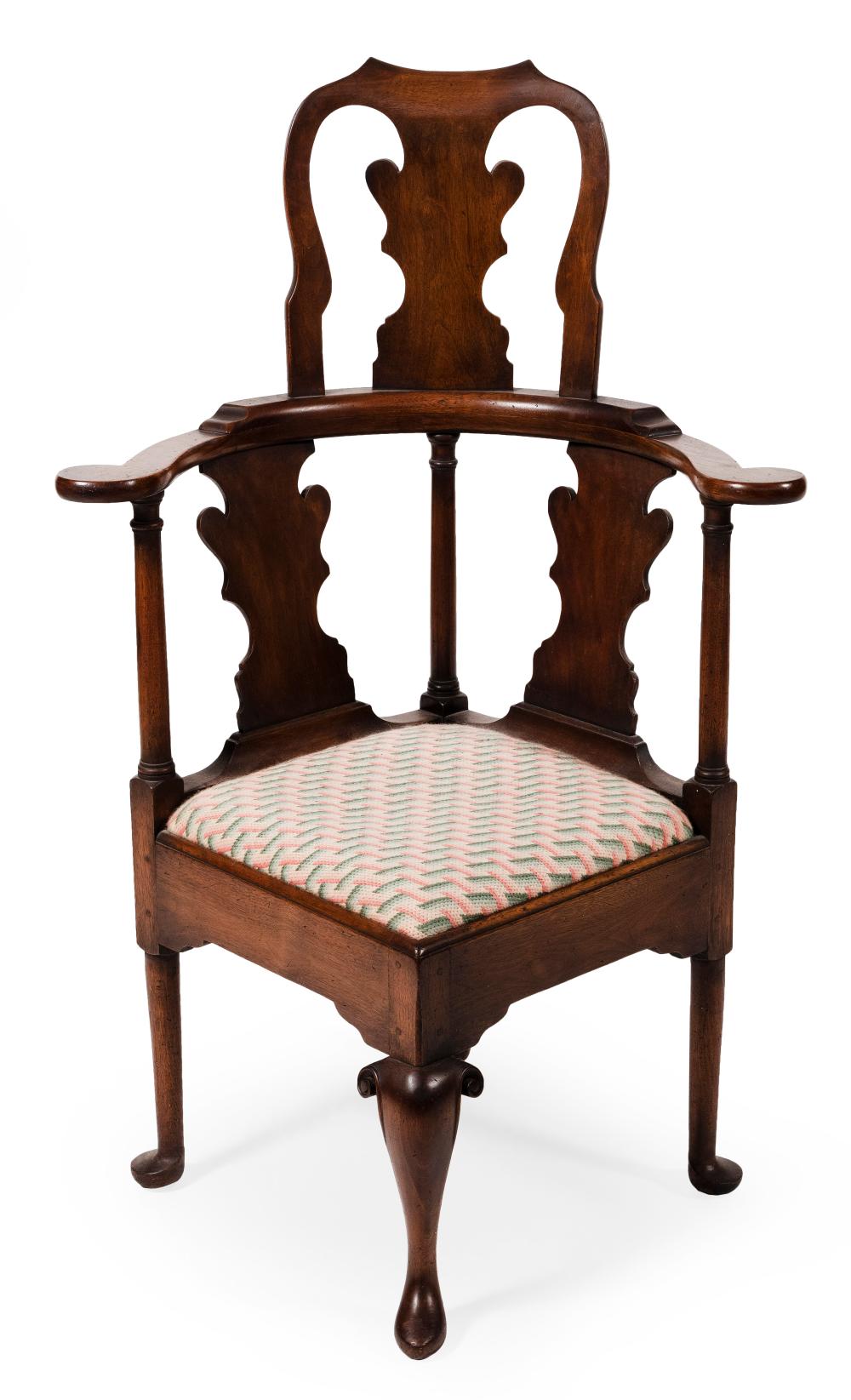 Appraisal: QUEEN ANNE-STYLE HIGH-BACK CORNER CHAIR EARLY TH CENTURY BACK HEIGHT