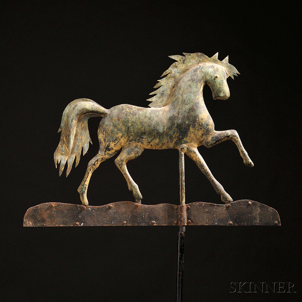 Appraisal: Gilded Molded Copper and Sheet Iron Prancing Horse Weathervane attributed