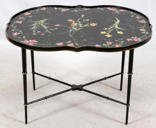 Appraisal: HAND PAINTED FLORAL PATTERN COFFEE TABLE HAND PAINTED FLORAL PATTERN