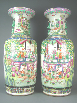 Appraisal: Pair of large Cantonese vases enamelled in colours with scenes