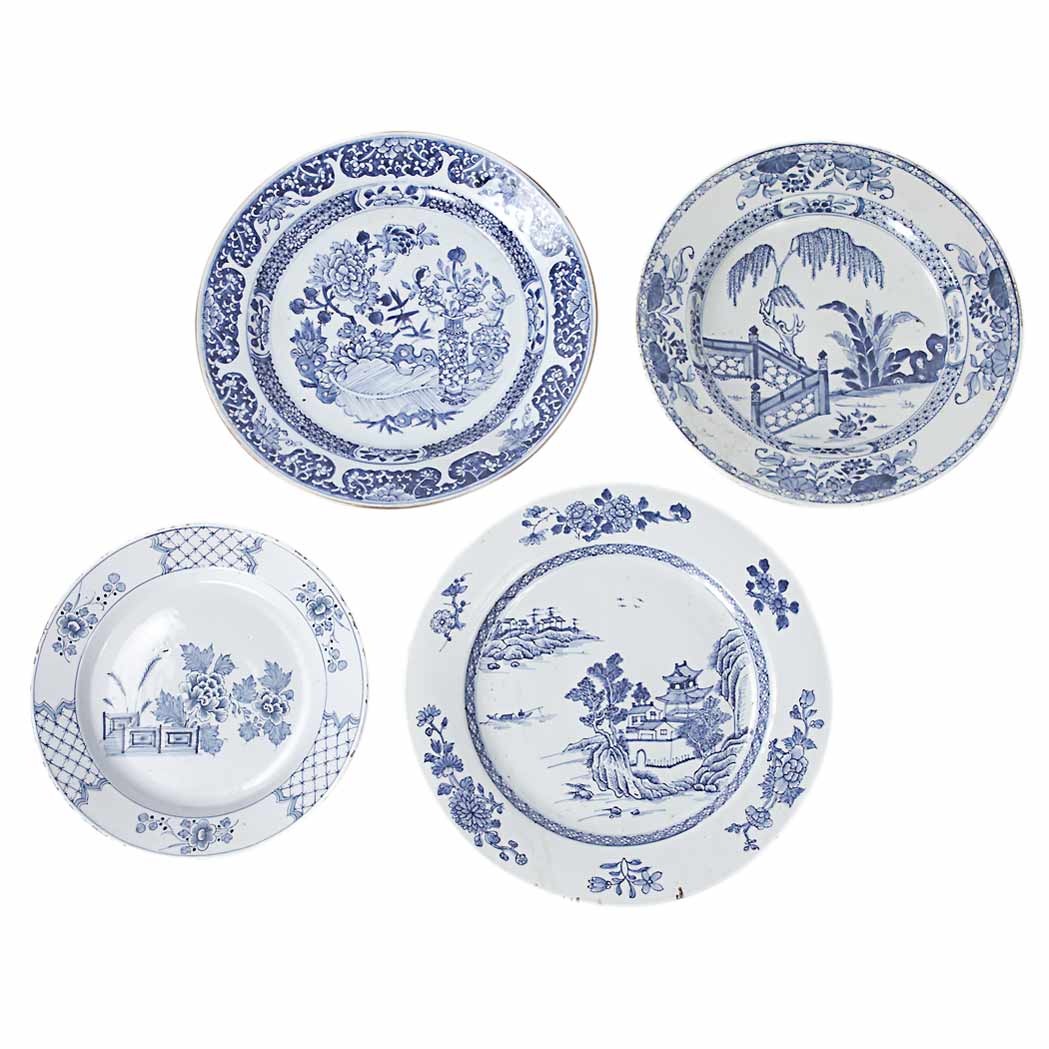 Appraisal: Two Blue and White Delft Chargers Together with Two Chinese