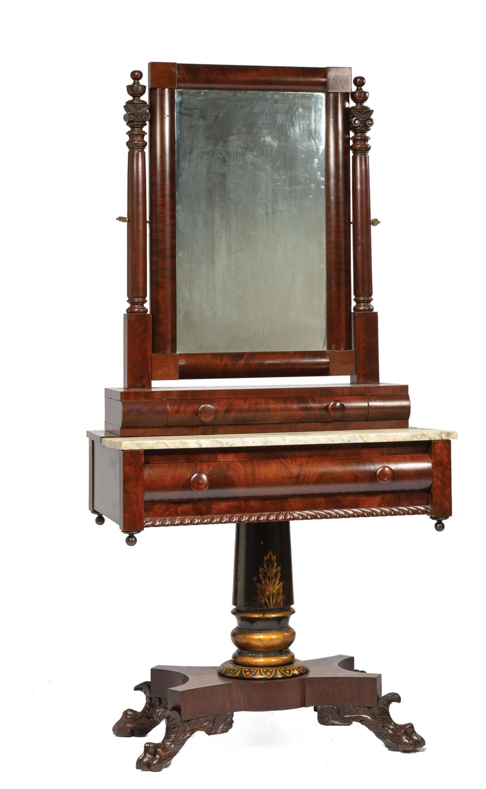 Appraisal: American Classical Carved and Stenciled Mahogany Dressing Table early th