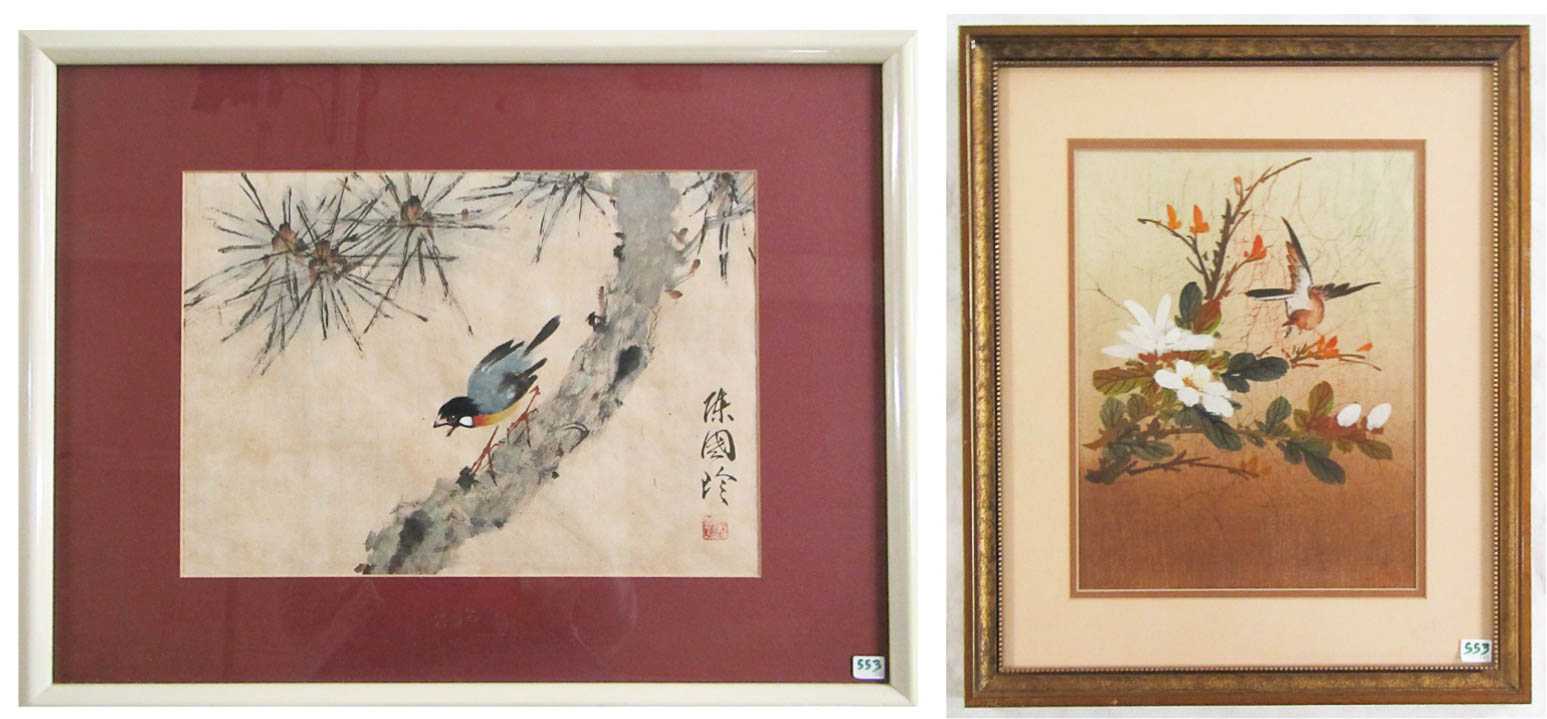 Appraisal: TWO CHINESE BIRD PAINTINGS watercolor on paper image measures x