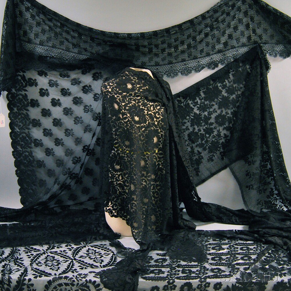 Appraisal: Six Black Silk and Lace Stoles and Scarves America and