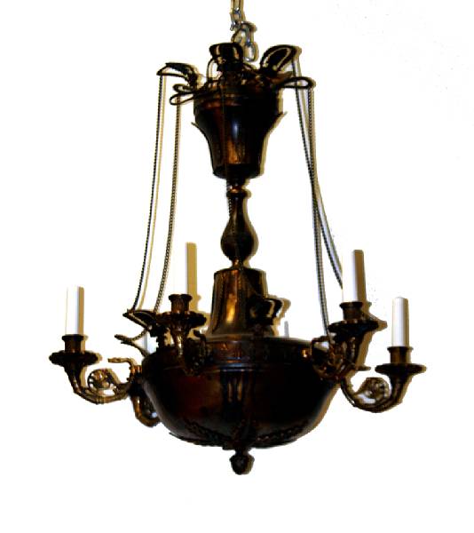 Appraisal: A Baroque style brass six light chandelier height in