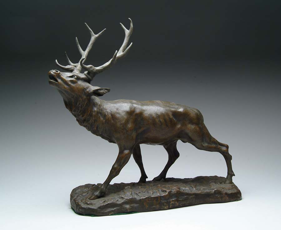 Appraisal: BRONZE ELK FIGURINE Wonderful bronze depicts bugling elk finished in