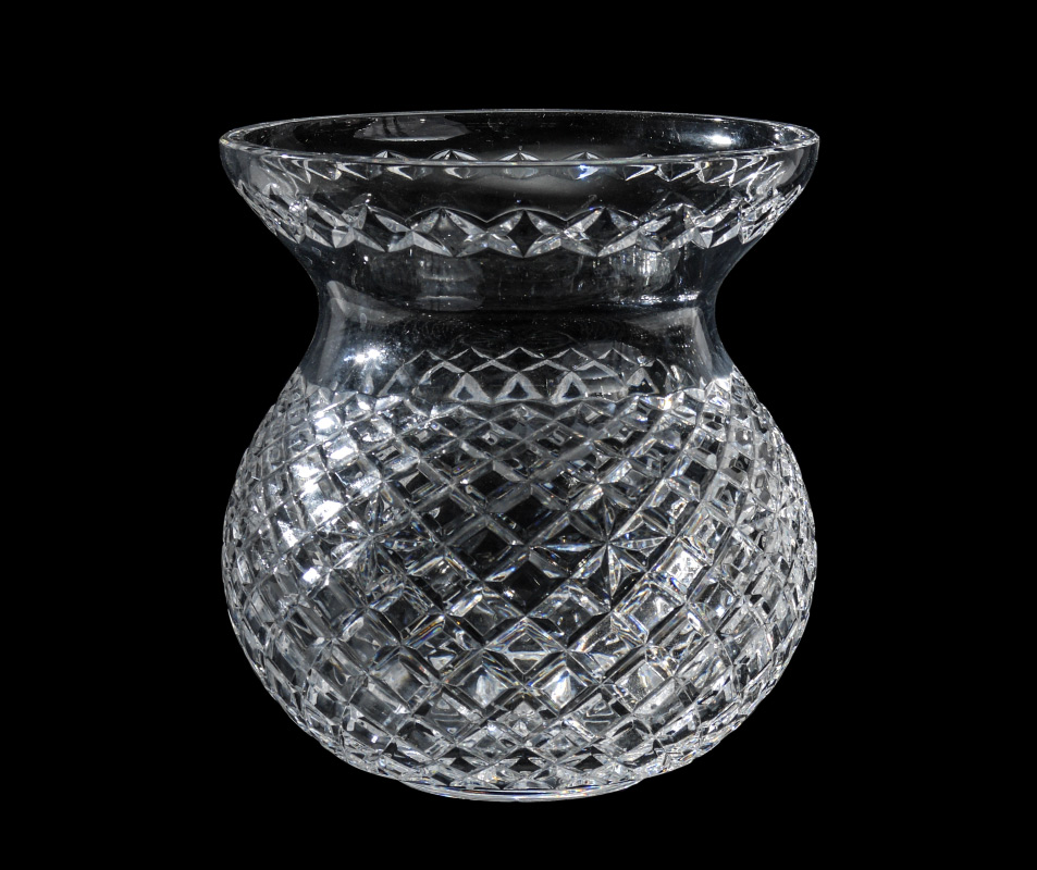 Appraisal: WATERFORD CRYSTAL VASE Corset shaped with criss cross cuts Signed