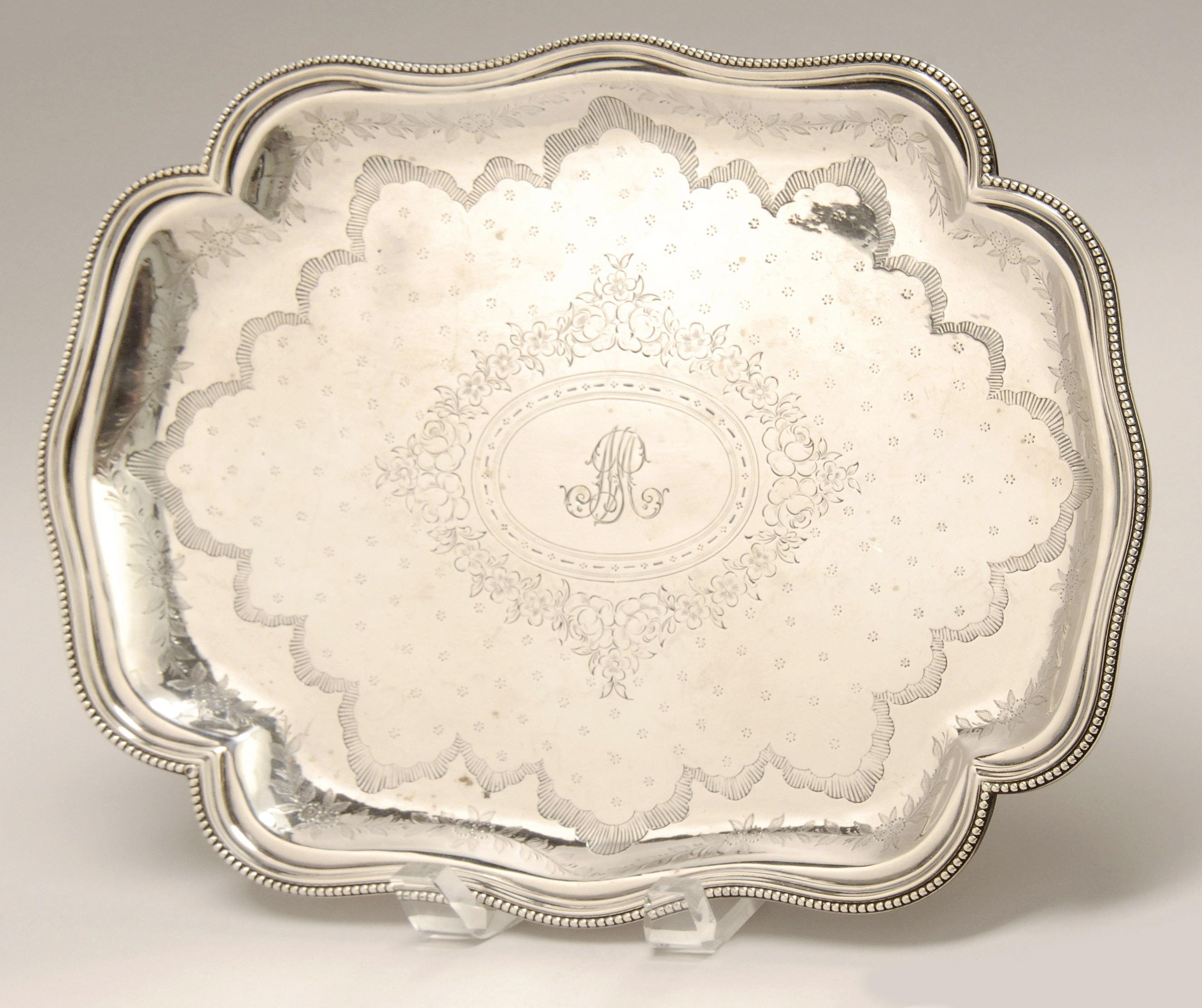 Appraisal: FRENCH FIRST STANDARD SILVER TRAY Paris th CenturyIn shaped rectangular