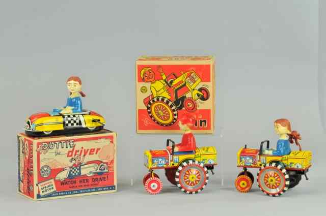 Appraisal: DOTTIE DORA AND DAN DRIVERS IN AUTOS Marx Toys lithographed