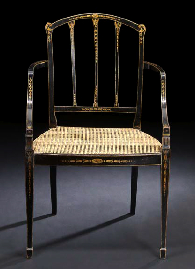 Appraisal: Edwardian Polychromed Armchair ca in the Sheraton taste the slightly