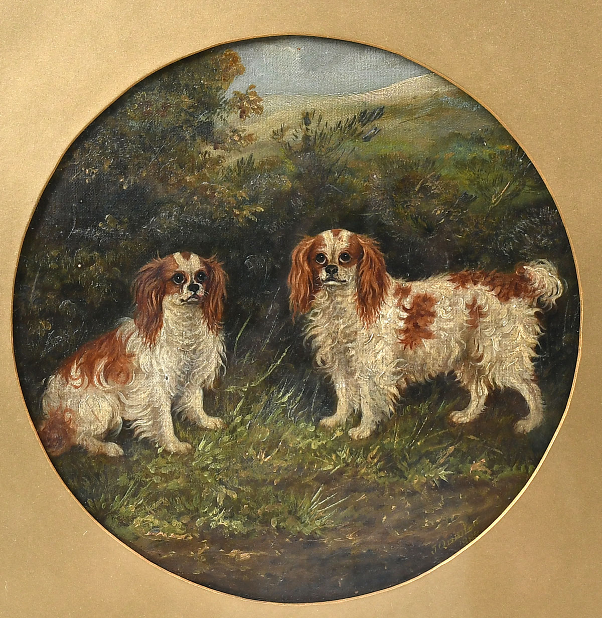 Appraisal: TH CENTURY PORTRAIT PAINTING OF A PAIR OF CAVALIER KING