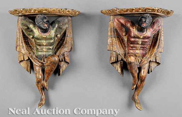 Appraisal: A Fine Pair of Antique Venetian Carved Giltwood and Polychrome