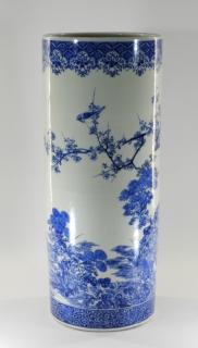 Appraisal: Japanese Blue White Porcelain Umbrella Stand JAPAN EARLY TH CENTURY