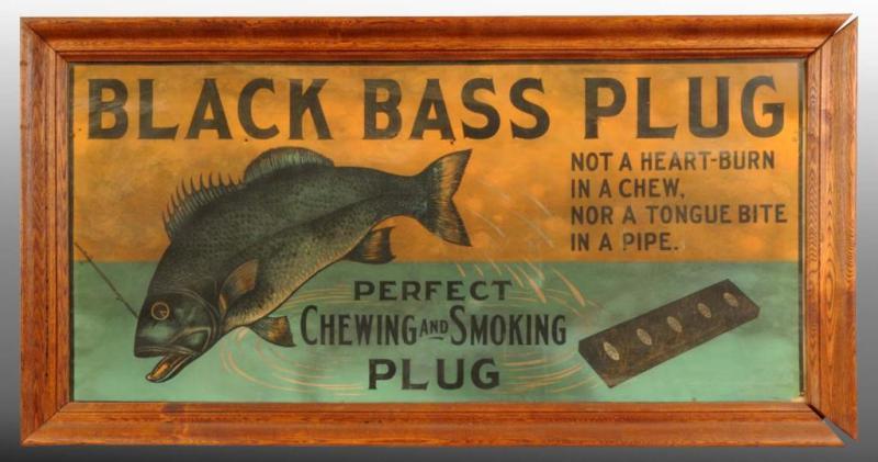 Appraisal: Heavy Paper Black Bass Plug Sign Description s Framed under