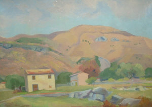 Appraisal: Cecil Wright th century- Farmstead with mountains beyond oil on