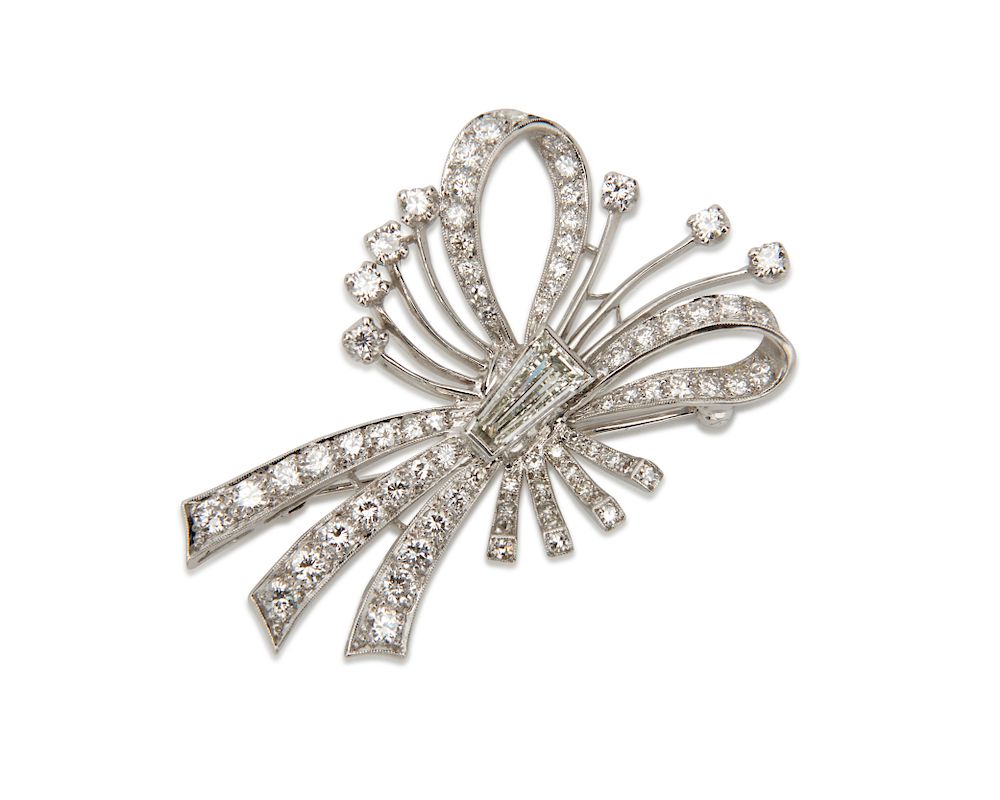 Appraisal: Platinum and Diamond Brooch Platinum and Diamond Brooch the spray