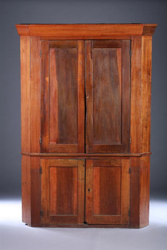 Appraisal: AMERICAN FEDERAL WALNUT CORNER CABINET th century with painted interior