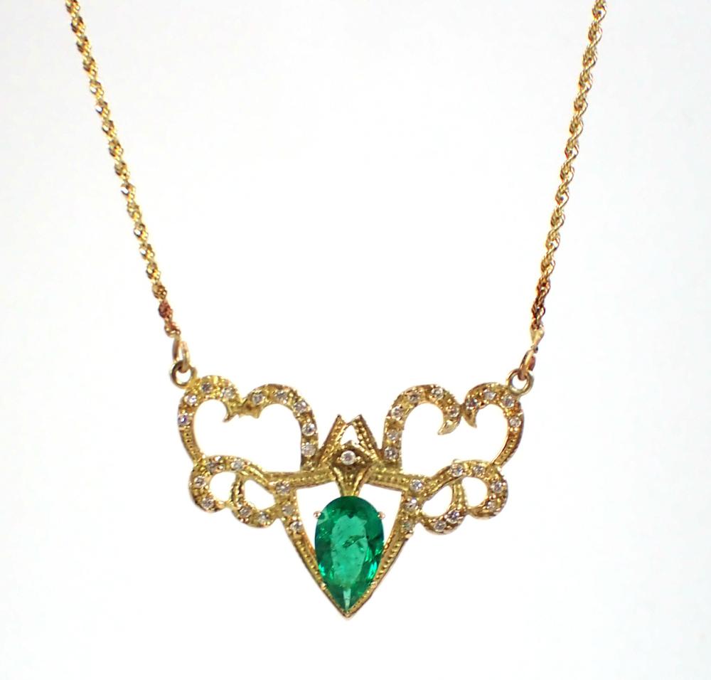 Appraisal: EMERALD DIAMOND AND FOURTEEN KARAT GOLD NECKLACE with a length