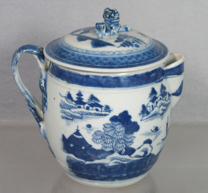 Appraisal: Chinese Export porcelain Canton covered cider pitcher open strap handle