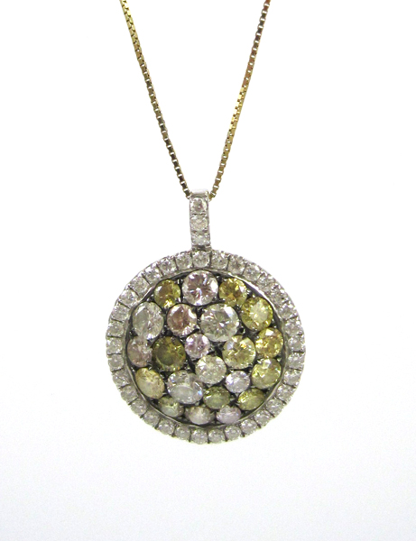 Appraisal: MULTI-COLOR DIAMOND PENDANT NECKLACE suspended on an inch k yellow