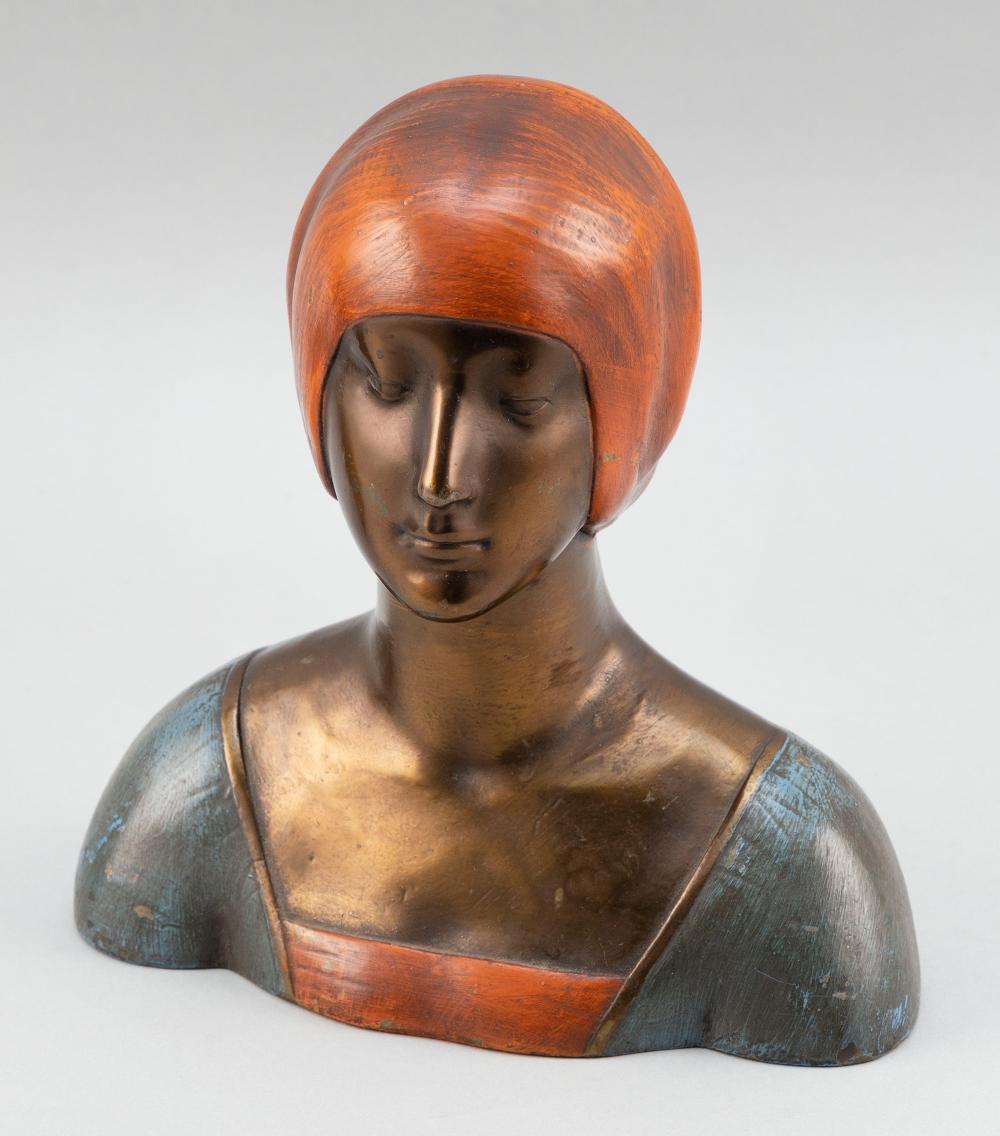 Appraisal: PAINTED BRONZE BUST OF A WOMAN EARLY TH CENTURY HEIGHT