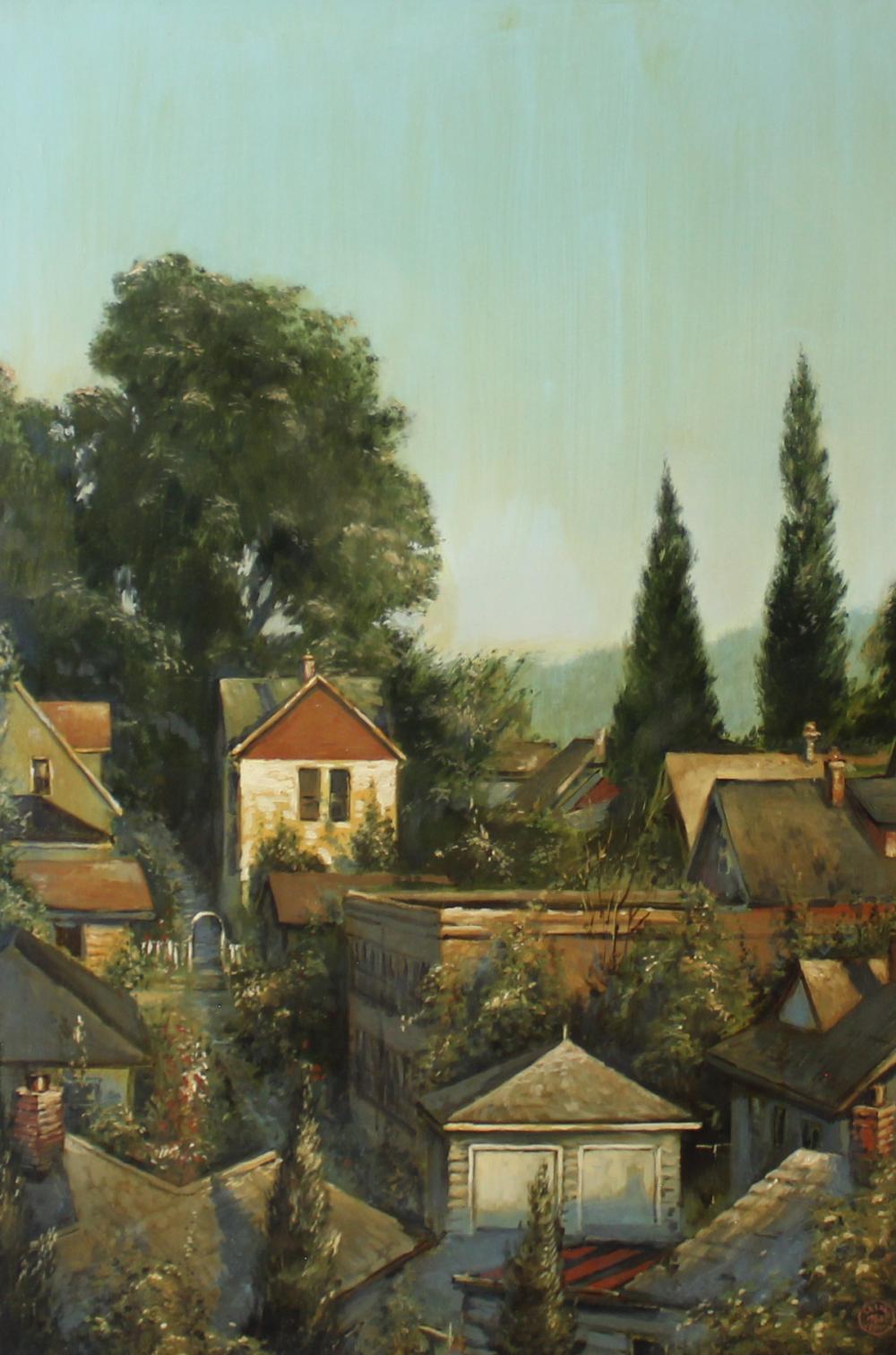 Appraisal: LELAND JOHN Oregon st century oil on canvas View From