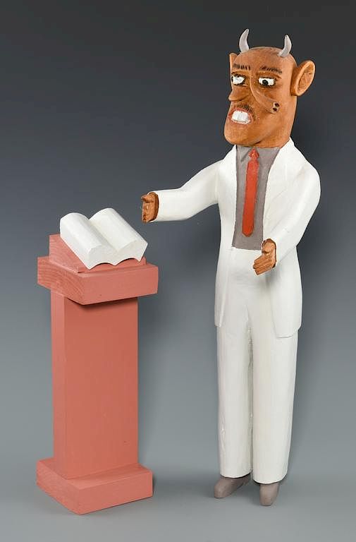 Appraisal: Sulton Rogers Carvings Horned Preacher with Pulpit Two Sulton Rogers