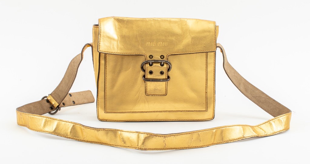 Appraisal: MIU MIU METALLIC GILT LEATHER CROSS BODY BAG Metallic gilt