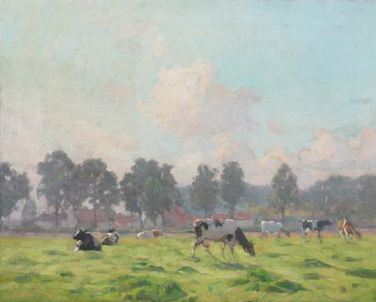 Appraisal: GERARD JACOBS Belgian - COWS IN SPRING MEADOW WITH DISTANT