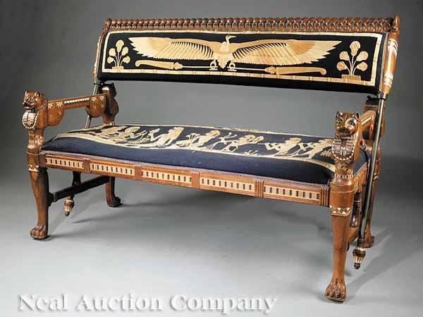 Appraisal: An Egyptian Revival Inlaid Hardwood Sofa early th c the