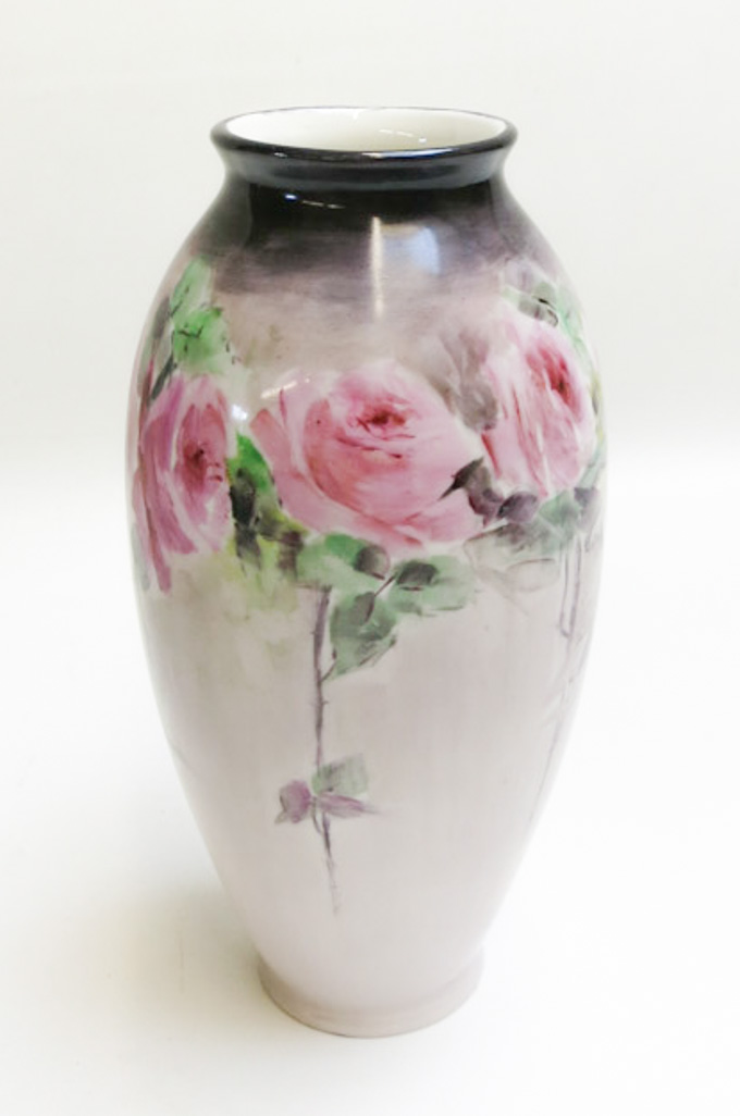 Appraisal: AMERICAN BELLEEK HAND PAINTED PORCELAIN VASE with rose motif and