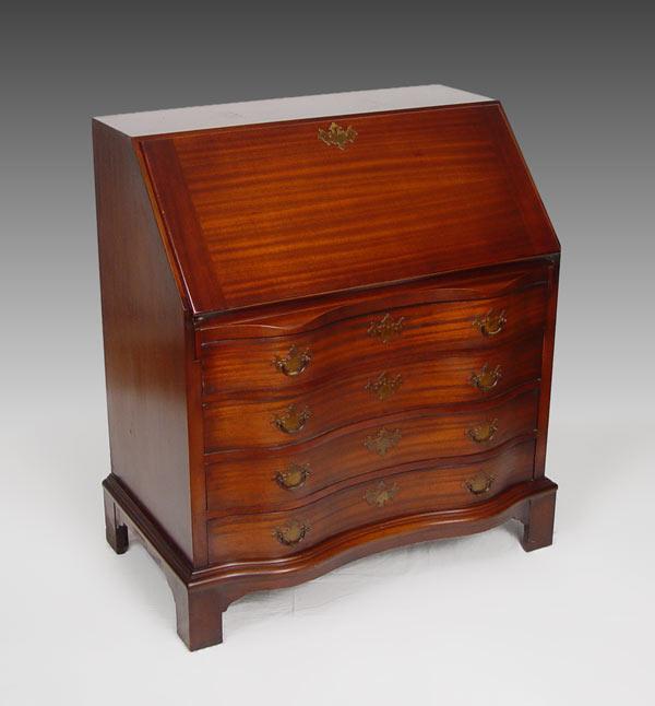 Appraisal: MAHOGANY GOVERNOR WINTHROP FALL FRONT DESK BY MADDOX drawer serpentine