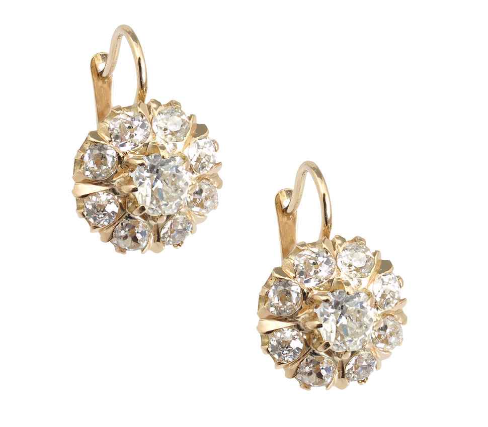 Appraisal: ANTIQUE DIAMOND CLUSTER DIAMOND DROP EARRINGS K yellow gold earrings