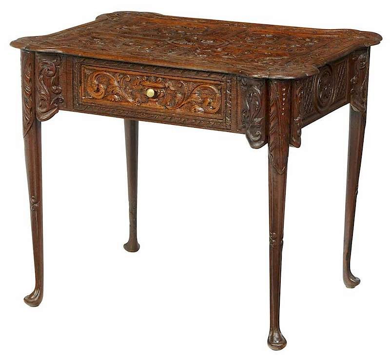 Appraisal: Provincial Louis XV Carved Oak Table French th century elaborate