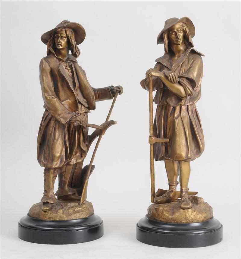 Appraisal: AFTER EMILE-VICTOR BLAVIER FARMERS A PAIR Gilt bronzes signed the