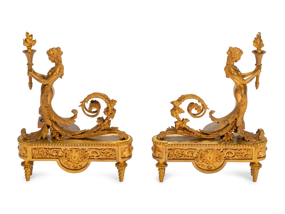 Appraisal: A Pair of Louis XVI Style Gilt Bronze Chenets A