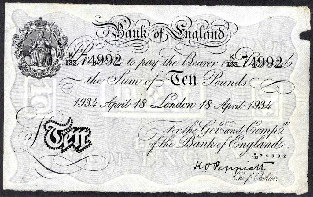 Appraisal: BANK OF ENGLAND K O PEPPIATT WHITE TEN POUNDS APRIL