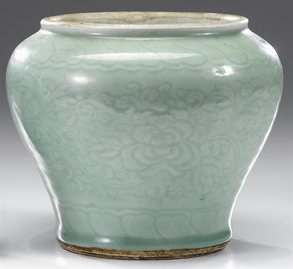 Appraisal: Chinese celadon glazed and incised jar ming dynasty probably early