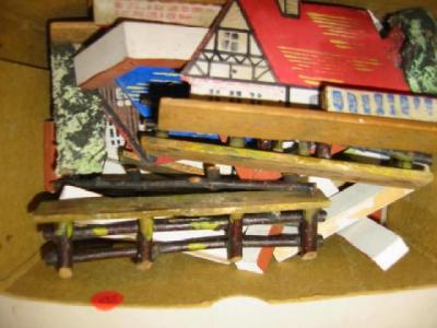 Appraisal: A box of various Erzeberg buildings fencing etc painted wood